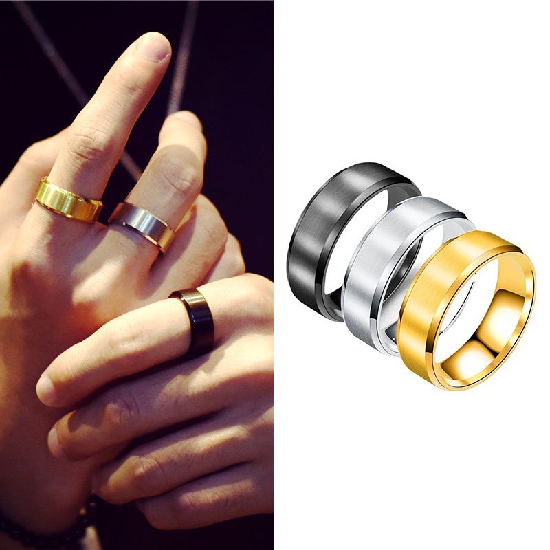 Cincin Titanium Polos Unisex Couple Hitam Putih Emas Anti karat Harga satuan