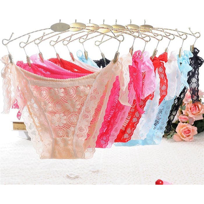 CD Wanita celana dalam g string wanita sexy transparan tali samping LingerieC075 - Merah Murah