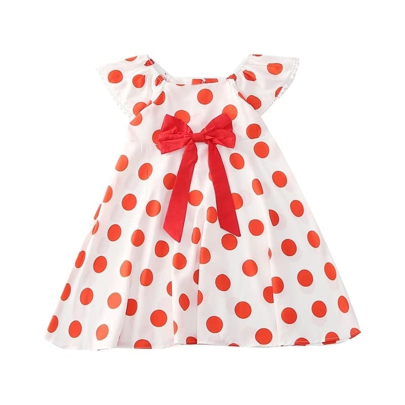 Promo !! Dress anak cewek simple/ dress anak/ dress sale zig zag ribbon polka import uk 3-7th (orange,hitam)