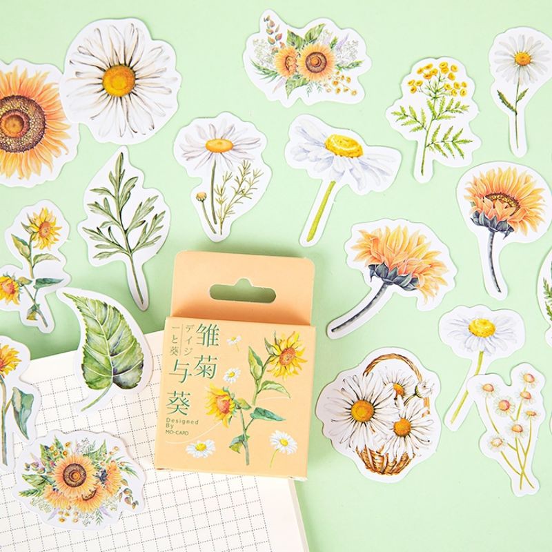 

45pcs Sticker Flower Aesthetic - Stiker Bunga Daisy - Krisan - Scrapbook - Sticky Notes - Memo DIY