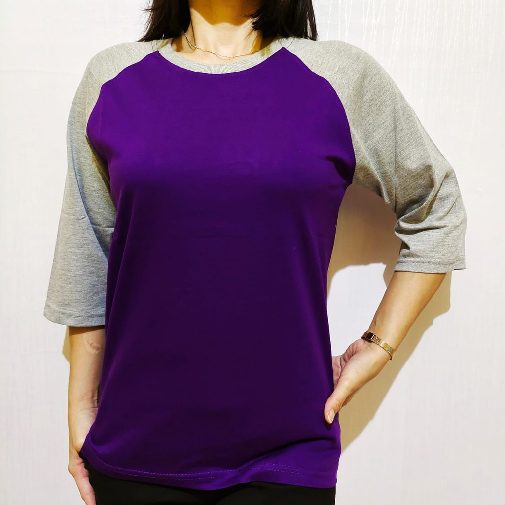kaos polos reglan ungu lengan abu misty 3/4 20 22 S M L XL XXL