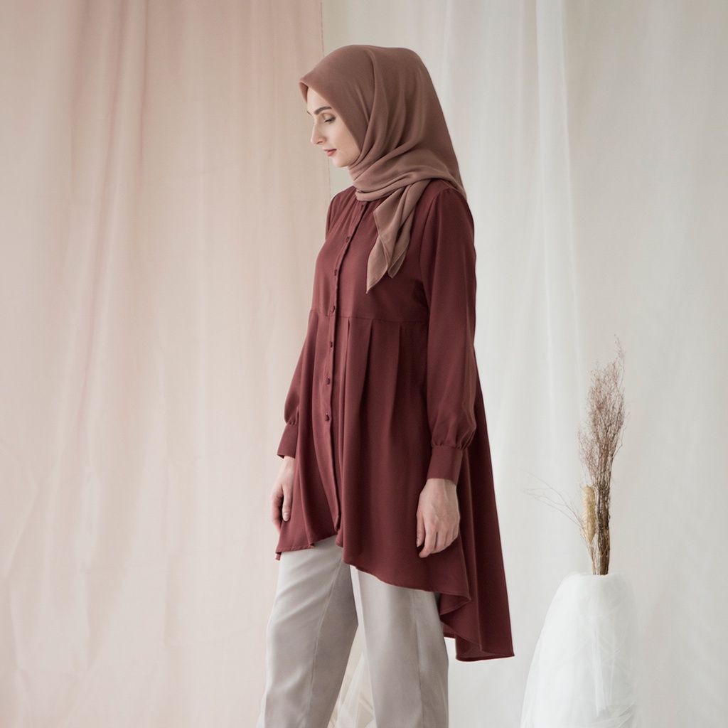 Naira by Aska Label - Tunik full kancing busui friendly warna Putih (Berfuring), Redbud, Taupe, Burgundy, Navy