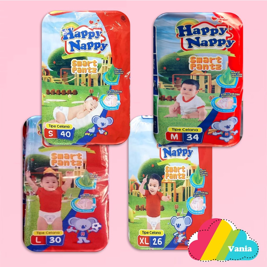 Happy Nappy Pants S40  M32 L28  XL24 diapers pants popok celana S 40 M 32 L 28 XL 24 popok celana sekali pakai baby pants vaniasusu vaniastore perekat NBS40 M40 / NB-S40 M 40