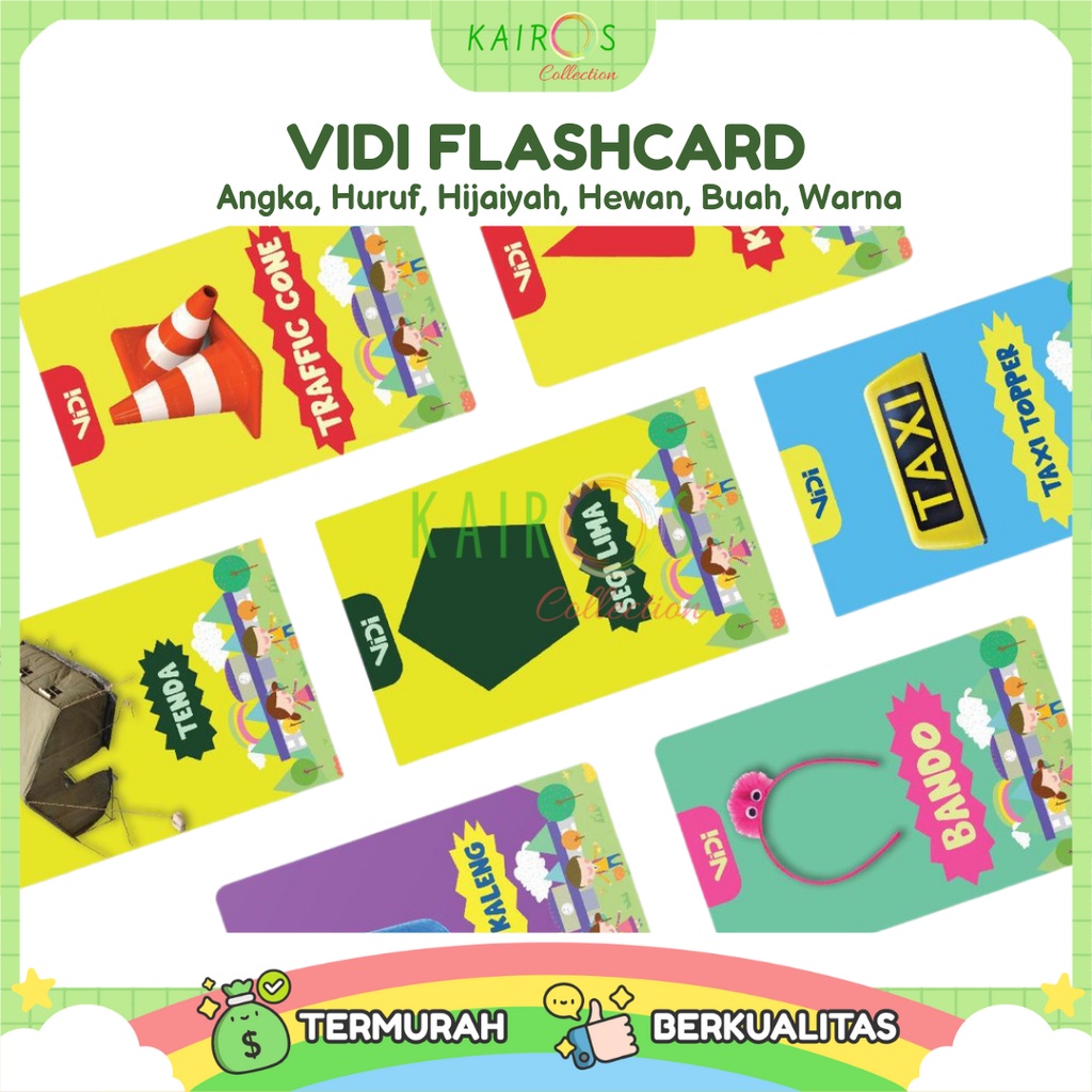 VIDI Flashcard Mainan Kartu Pintar Angka, Huruf, Hijaiyah, Hewan, Buah, Warna