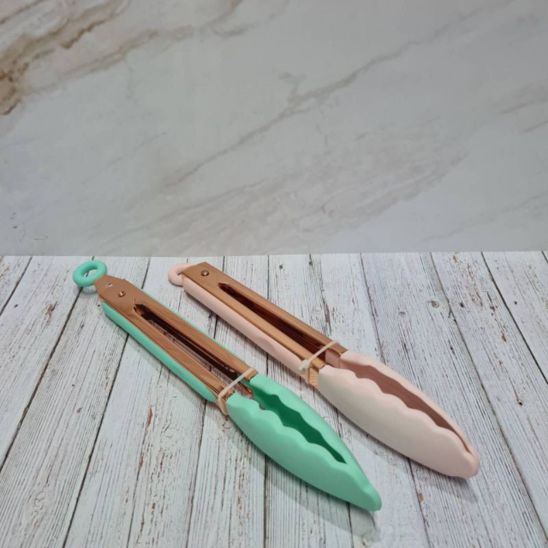 Stainless 304 Rose gold silicone tongs / food clip / capit masak/ barbeque