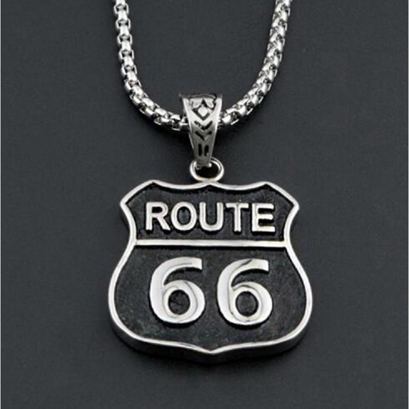 Kalung Liontin Desain Motor Route 66 Gaya Hip Hop Rock Untuk Pria