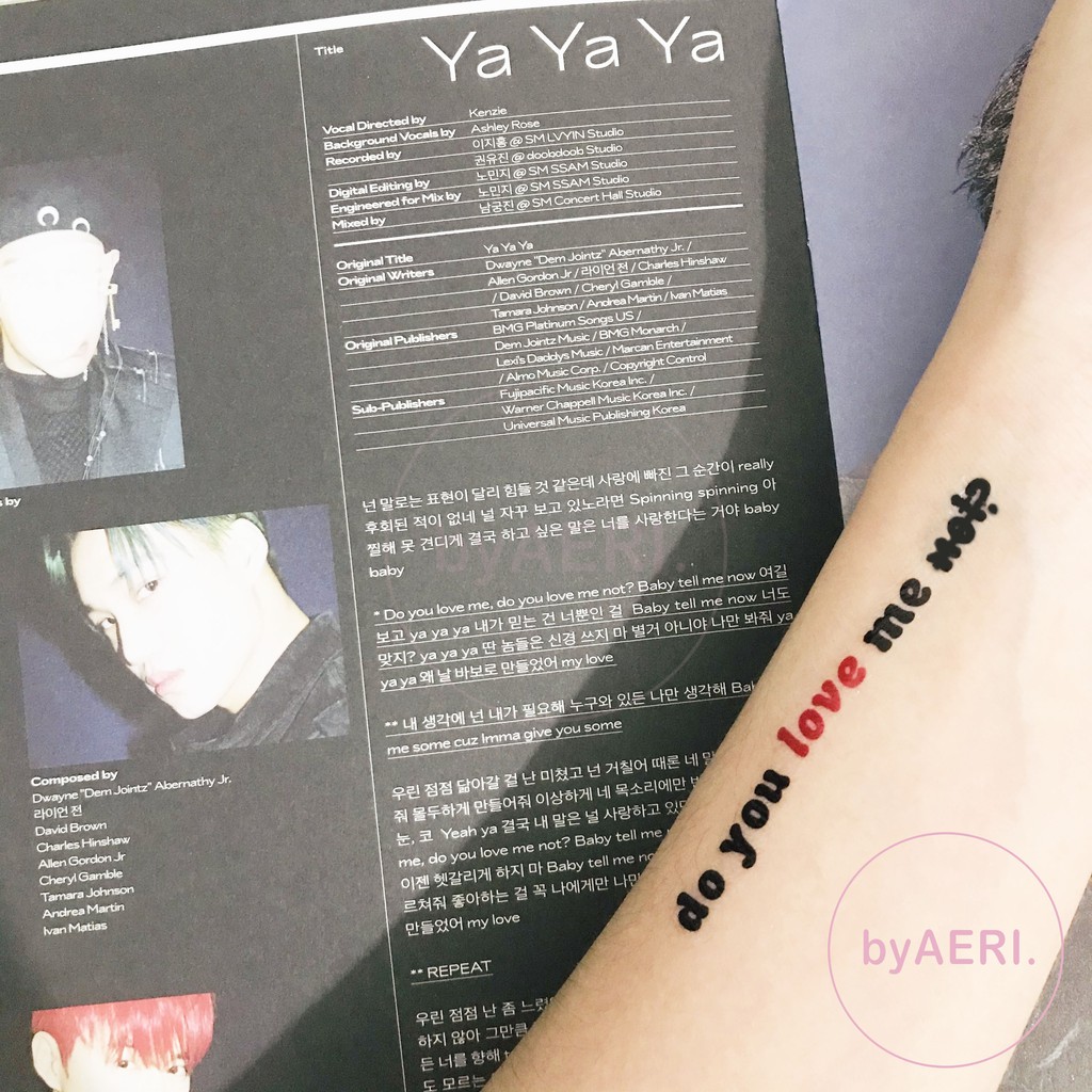 E X O LYRICS TEMPORARY TATTOO (NON-PERMANEN TATO) KPOP TATTOO