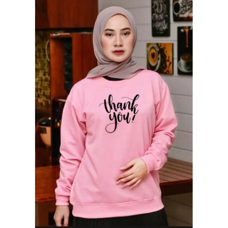 Kaos Lengan Panjang THANKS YOU/ Kaos Sweatshirt / Atasan Wanita / Atasan Wanita Lengan Panjang