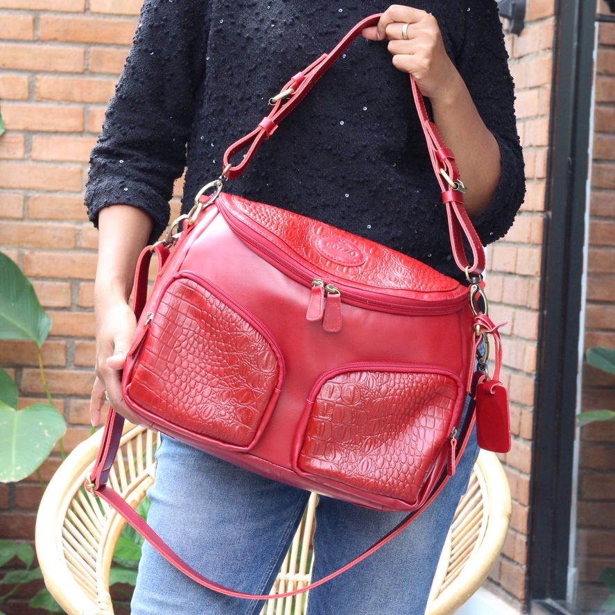 NEW !!! TAS WANITA KULIT SAPI ASLI MODEL AMANDA  KULIT SAPI PULL UP MIX CROCO MAROON