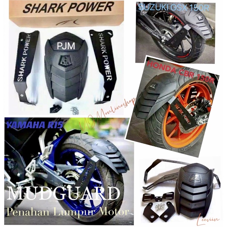 Mudguard/Mud Guard Penahan Lumpur SHARK POWER Buat R15 v2/V3/Xabre/Cbr/Ninja 250 Fi/Vixion/Gsx/Mt15