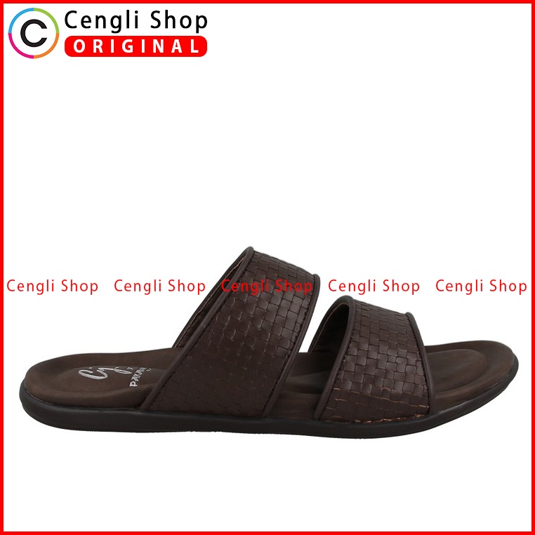 SANDAL SLIDE PAKALOLO PRIA ORIGINAL CASUAL KULIT ASLI COKLAT PB02