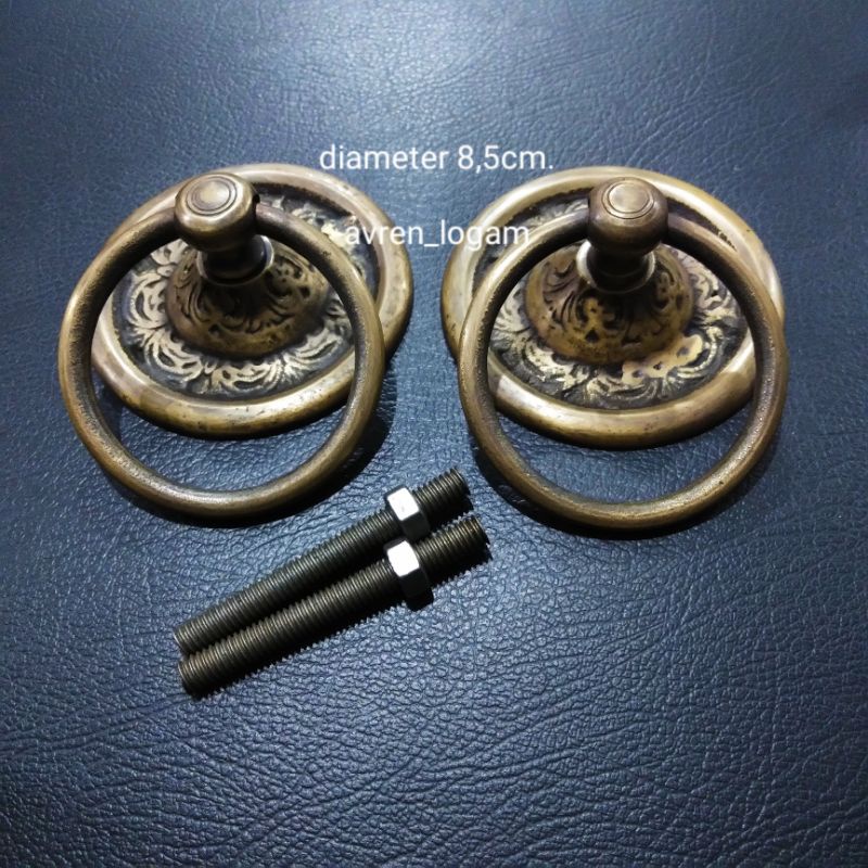 gagang pintu gebyok jendela kuningan antik 8,5cm.