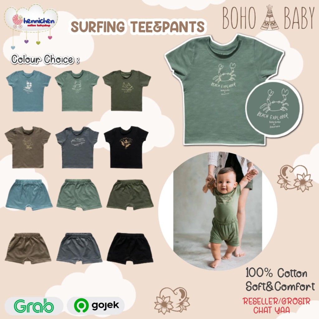 BOHO BABY SURFING TEE SURFING PANT NEW kaos Anak baju anak baju bayi 1-5 THN BOHOBABY BOHOPANNA