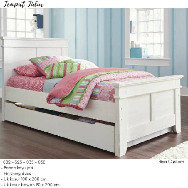 Tempat Tidur Anak Susun Murah, Kasur Anak Perempuan Tingkat 2in1 , Ranjang Kayu Multifungsi Putih