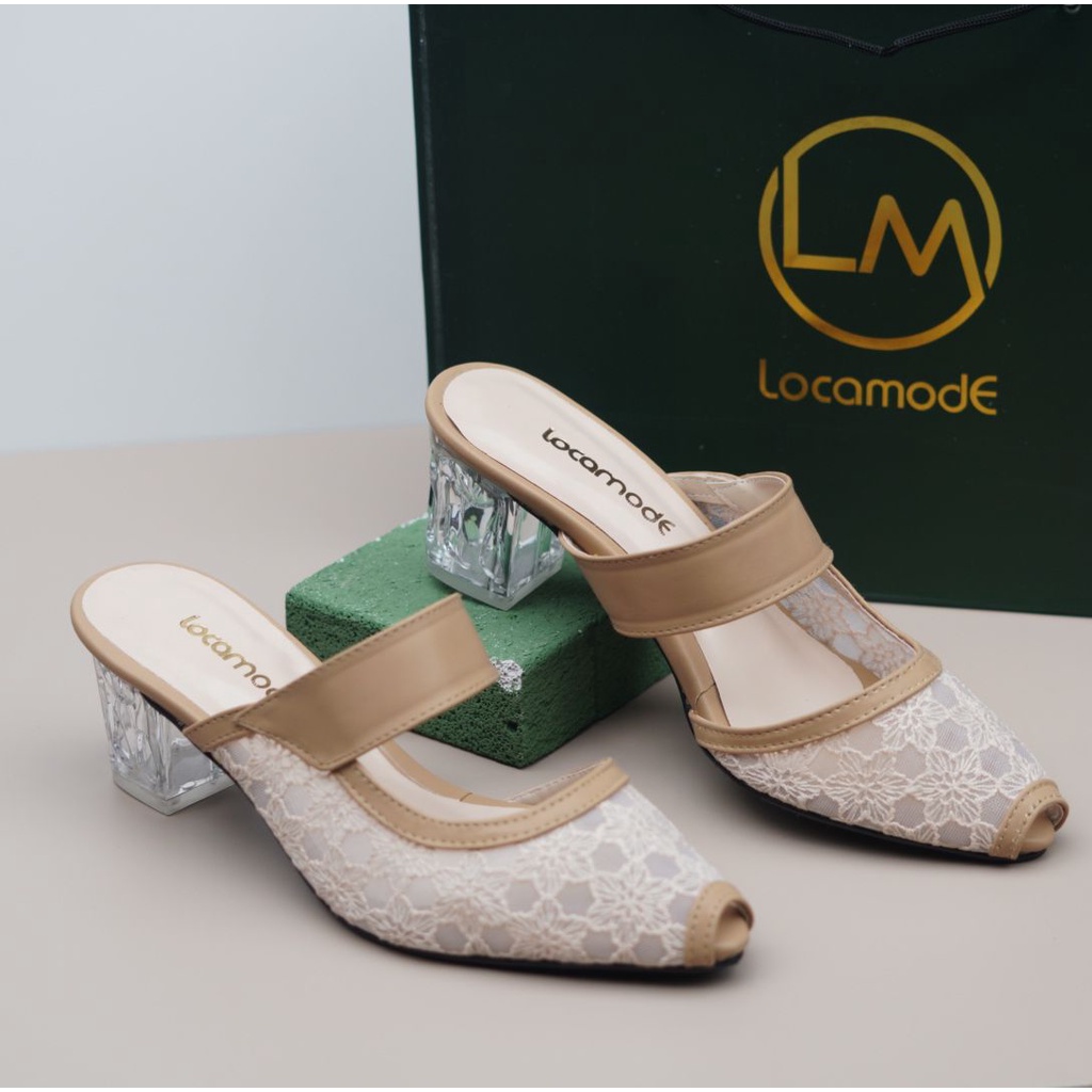 LOCAMODE SENDAL HEELS kode-002 (free paper bag,box) hak 5cm