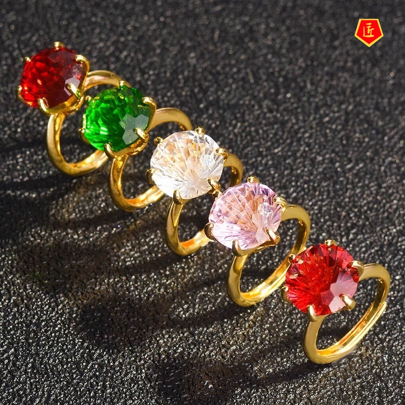 [Ready Stock]Fashion Exquisite Colored Gems Open Ring for Women