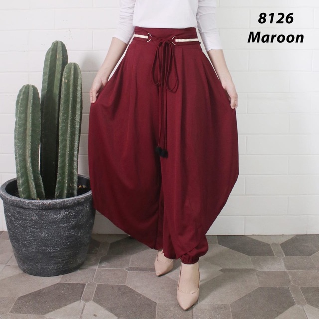 CELANA KULOT ALADIN PANTS MELAR TALI PINGGANG BELT CUBIT MURAH MUSLIMAH PANJANG ABG STYLE 8126