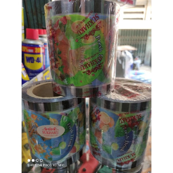 plastik pres gelas/plastik cup sealer motif cherry motif buah 1rol isi +-1000 gelas