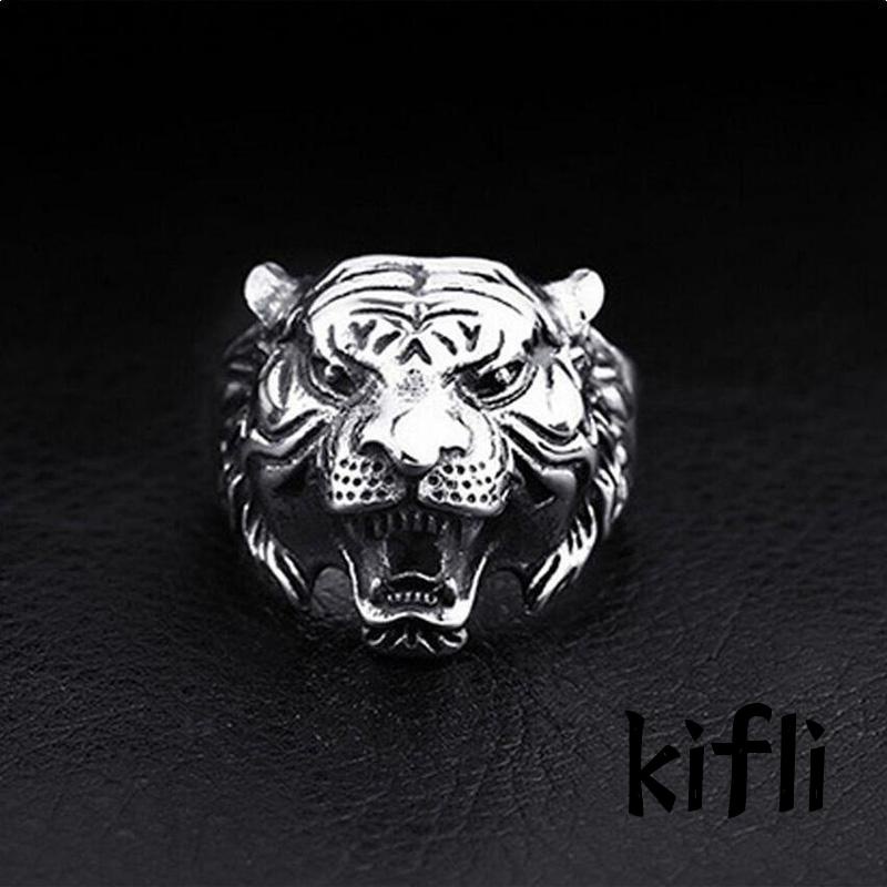 Cincin Desain Kepala Harimau,Gaya Retro,Untuk Pria