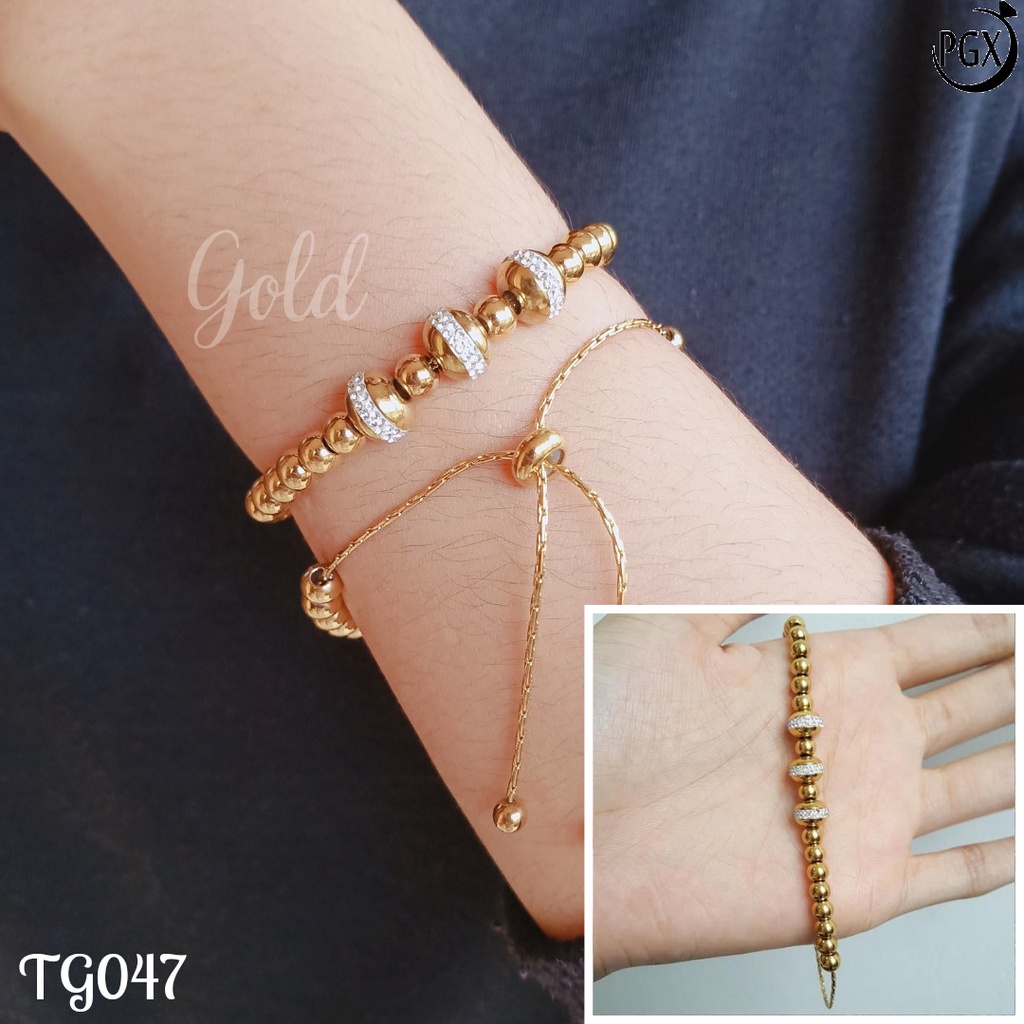 PGX Gelang Serut Titanium Wanita Perhiasan Anti Karat Aksesoris Fashion - TG047