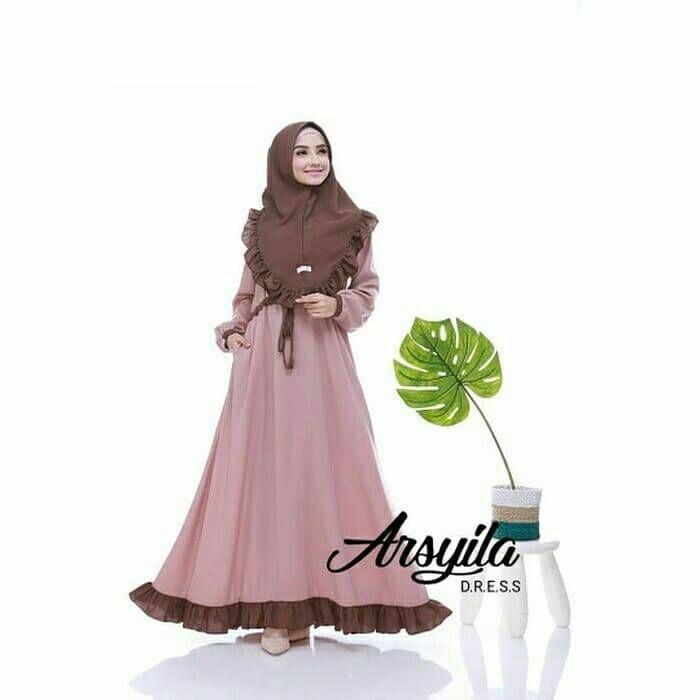 arsyila syari set brown / pink / syari set / setelan syari