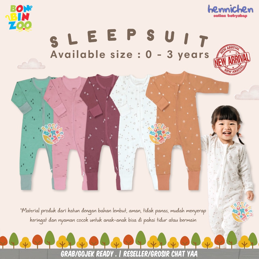 Sleepsuit Resleting Bonbinzoo Nature Series SNI bahan halus 0-12 Bulan S M L