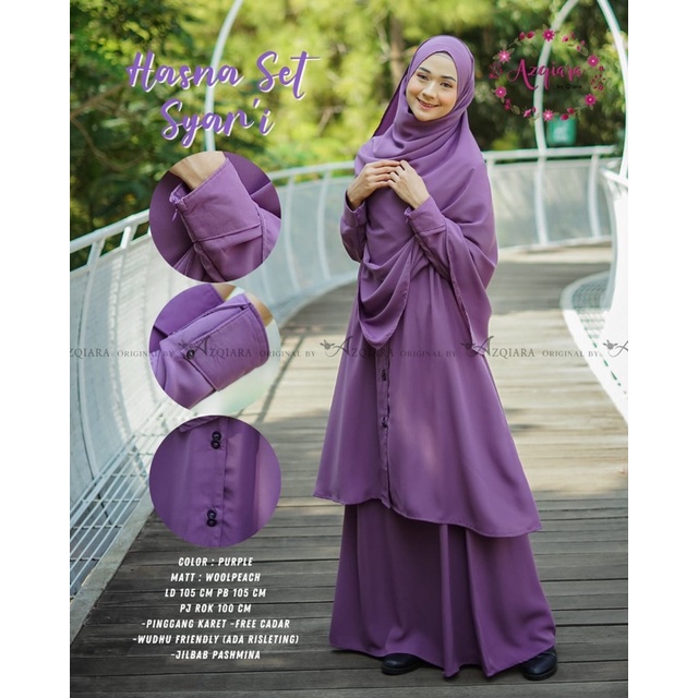 Hasna Set Syari Free Khimar cadar by Azqiara