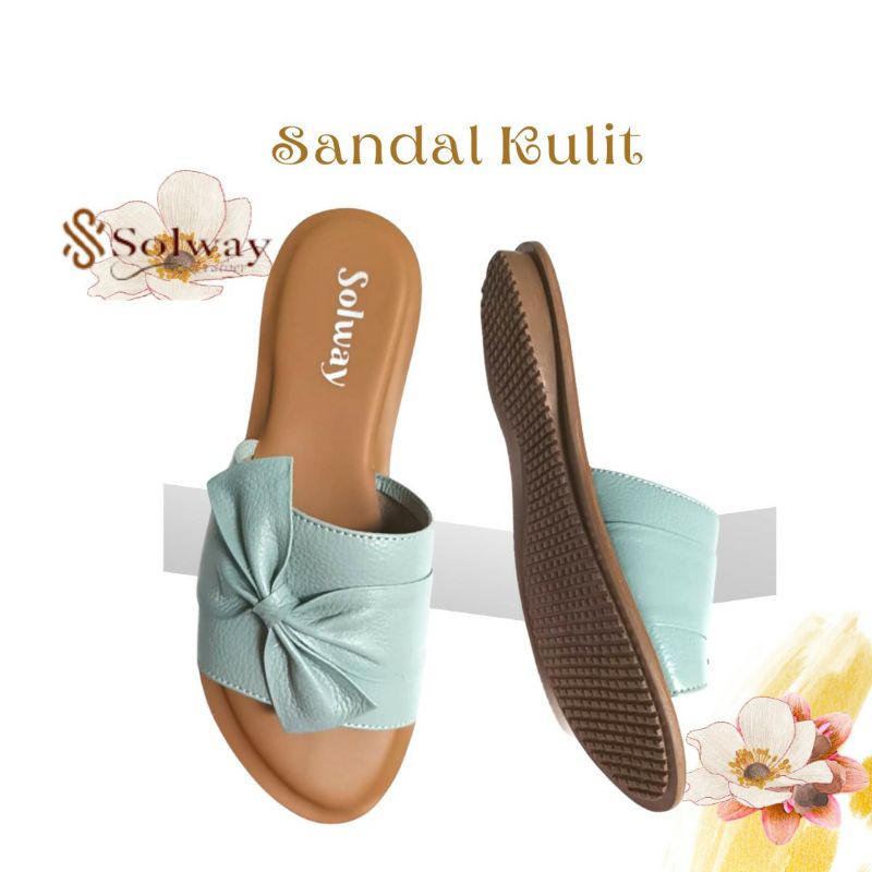 sandal kulit asli cewek sendal flat leather original wanita