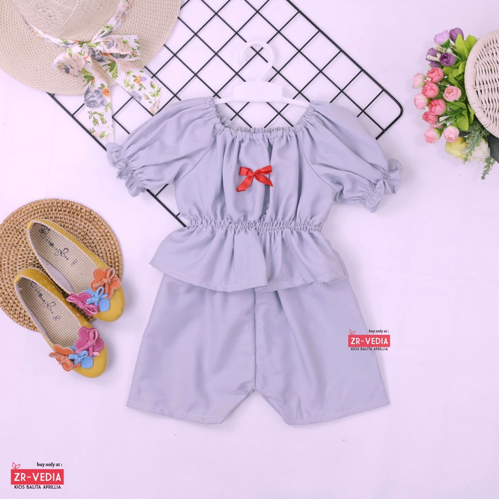 Neisya Set uk Bayi - 2 Tahun / Setelan Lengan Pendek Balon Celana Anak Perempuan Polos Atasan Import ZR Vedia