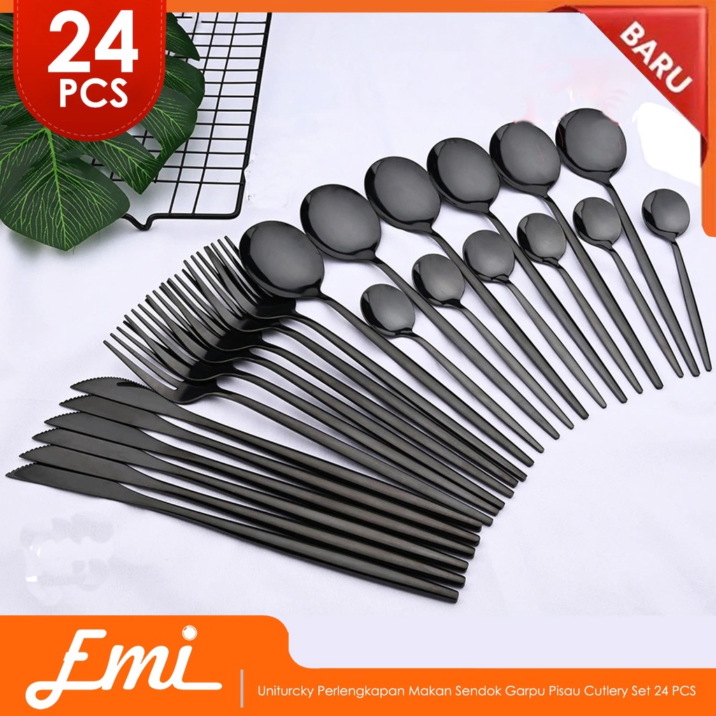 FDA Cutlery Set Perlengkapan Makan Sendok Garpu Pisau 24 PCS - TW873 - Black Gold