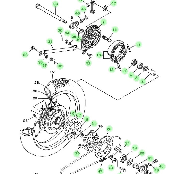 PAKET BOSH TROMOL BELAKANG KOMPLIT YAMAHA RX KING RXKING ORIGINAL