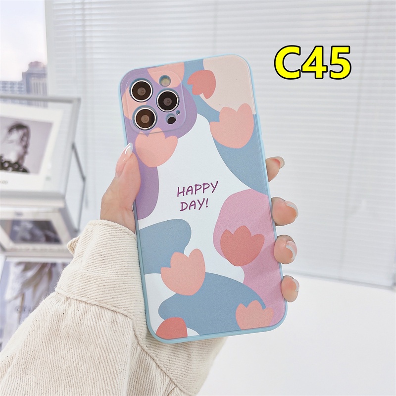 Fashion Contrasting Flowers Silicone Case OPPO Reno 5 4 5F 4F A54 A15 A5S A3S A16 A95 A7 A5 A9 A31 A53 2020 A12 A1K A74 A15S A52 A11K A92 A35 A11 A93 A32 A72 A94 A53S F17 PRO A16S A12S A12E A33 Y20 Y12 5 5i C3 C25 C12 A12-#C45