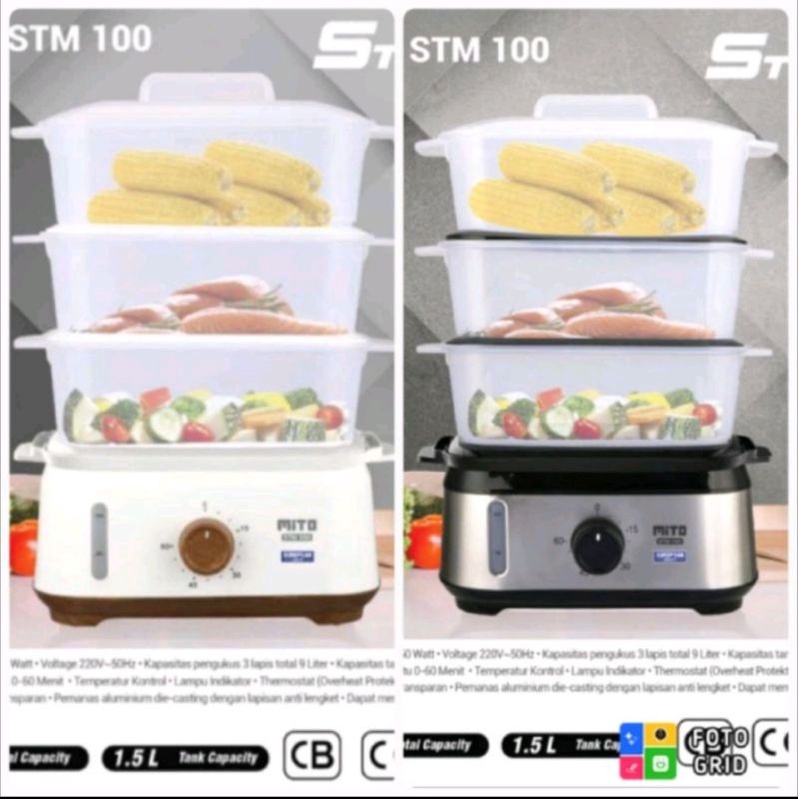 MITO STEAMER STM100 1.5 Liter STM 100 Tangki Steamer - Stainless Black / White