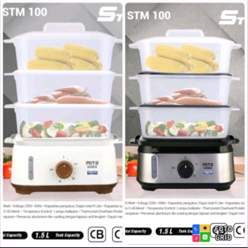 MITO STEAMER STM100 1.5 Liter STM 100 Tangki Steamer - Stainless Black / White