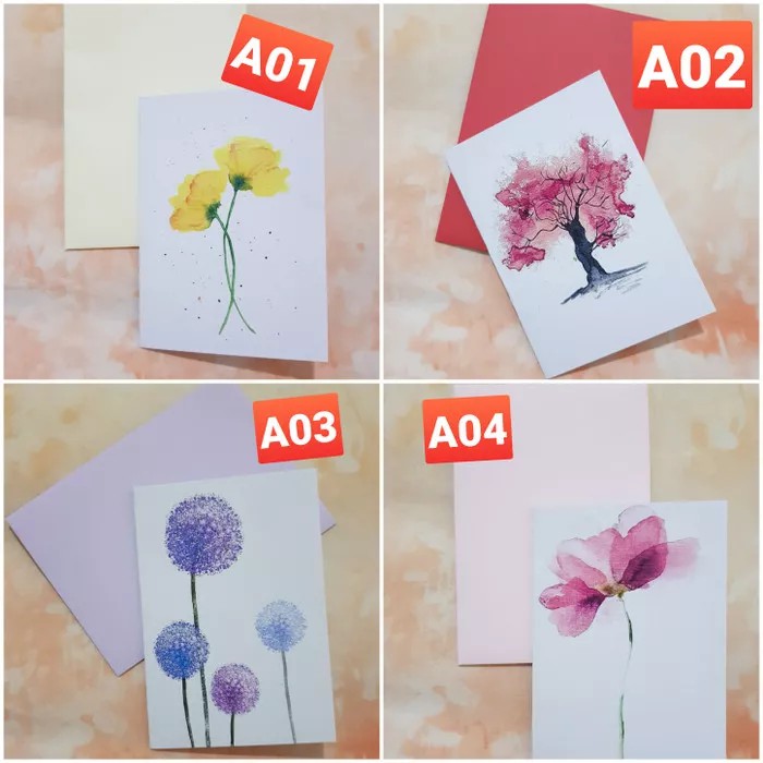 

kartu ucapan dan amplop tema watercolor handmade