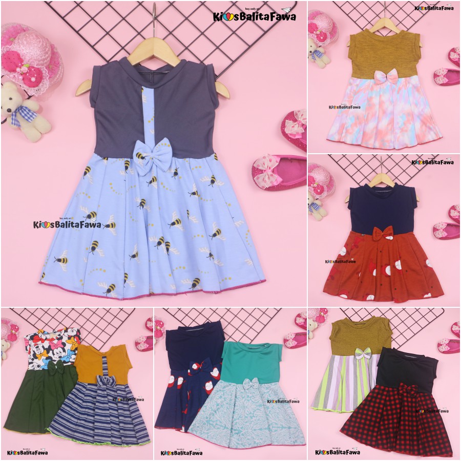 Dress Lala uk 3-12 bulan TYPE C / Dress Baby Perempuan Cewek Baju Batik Casual Pesta Gaun Polos Lucu