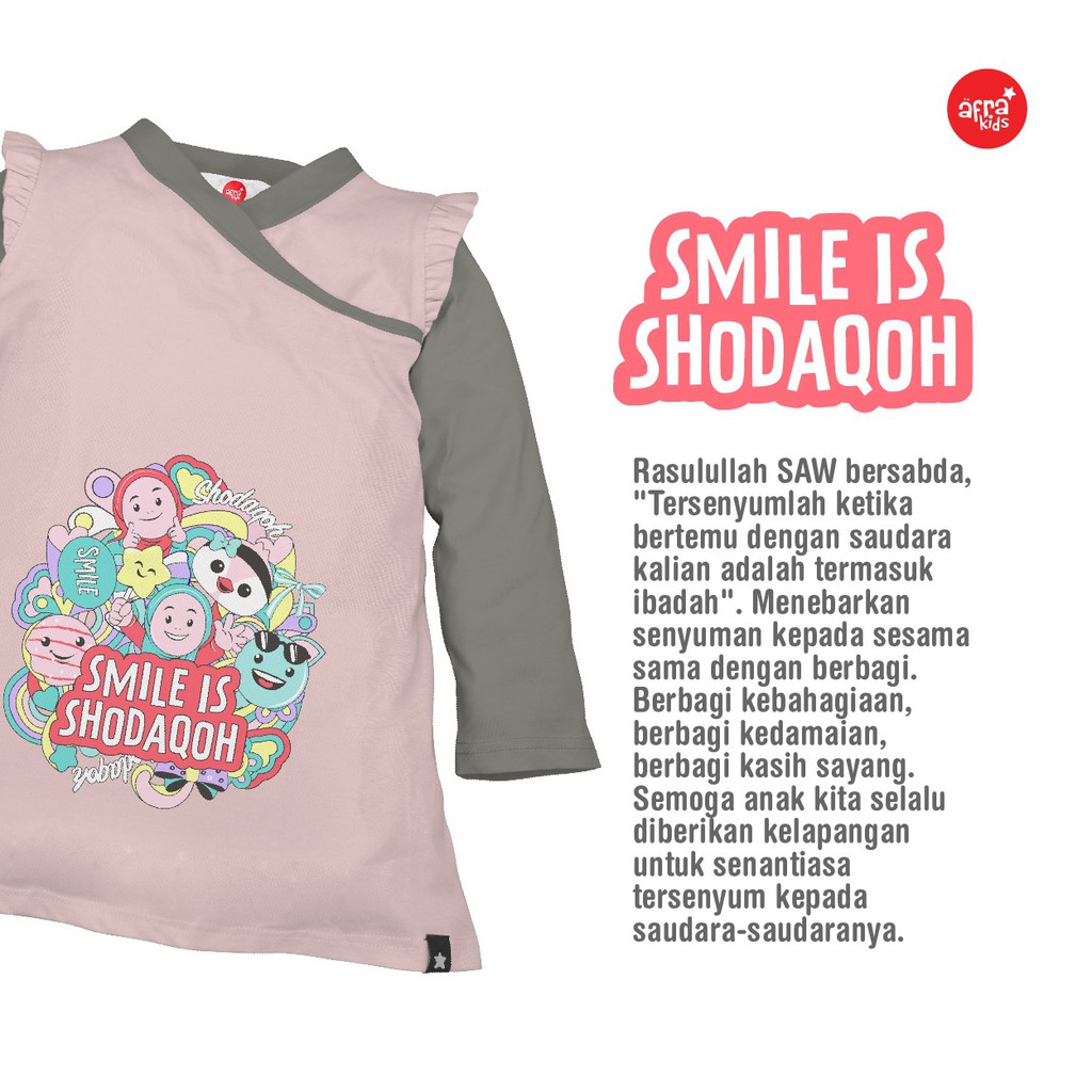 Tunik Afrakids AF265 &quot;Smile Is Shodaqoh&quot; Panjang