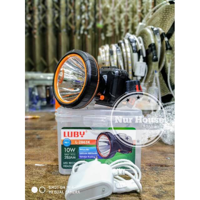 senter kepala luby led 10 watt 2863 waterproof tahan air tahan lama 28 jam super long life charger