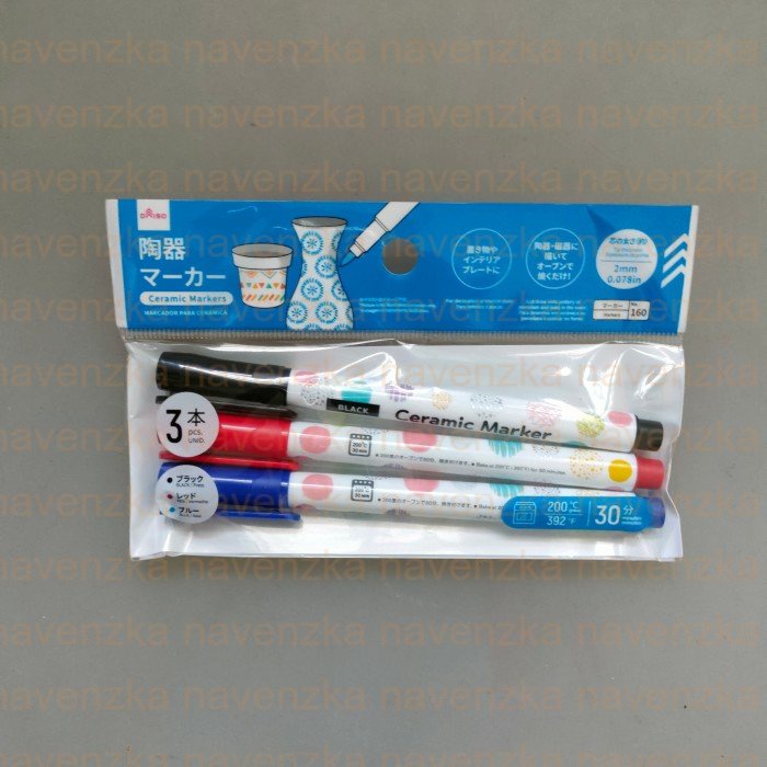 

daiso spidol keramik ceramic marker merah biru hitam