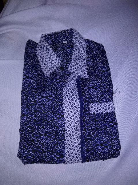 Kemeja Batik Pria/hem Batik Pria/baju Batik Modern Pria Ii Motif Mocca Biru Ii Pbi