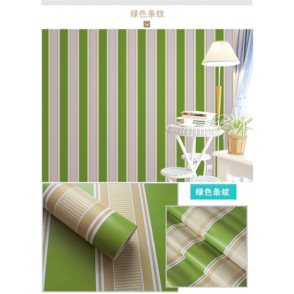 Wallpaper Dinding Ruang Tamu Motif Salur Hijau