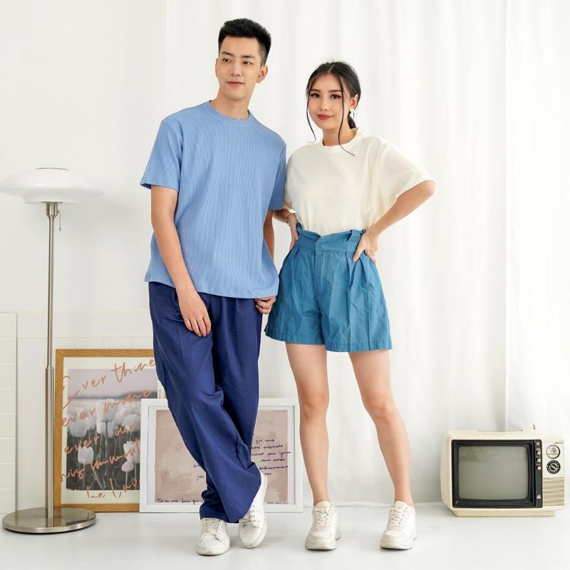 Kaos Waffle Knit Unisex Couple Lengan Pendek Jumbo Big Size