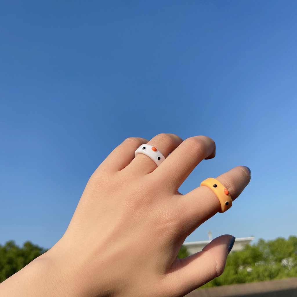 Needway  Cute Resin Ring Trend Fashion Jewelry Frog Finger Rings Animal Colorful Contrast Korean Personality Funny Chick Acrylic/Multicolor