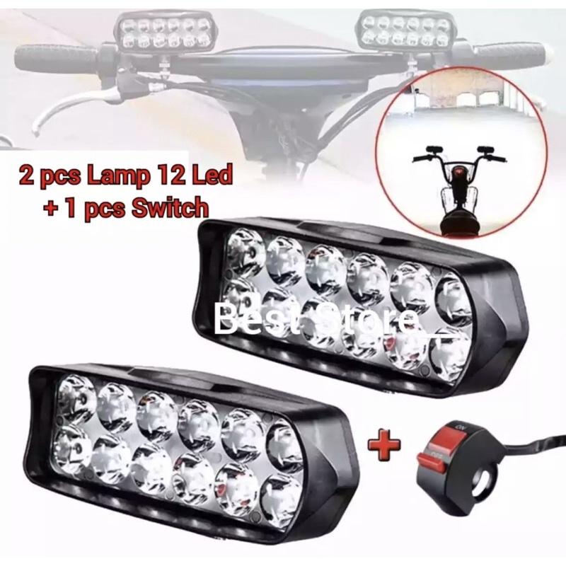paket 2 pcs lampu mobil motor 12 led + saklar pnp semua motor mobil variasi lampu motor mobil