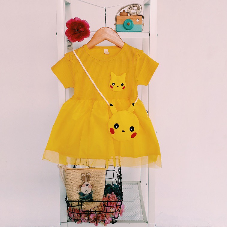 LittleAaron DRESS PIKA-CHU BAGS EBV Baju Dress Anak Perempuan Import 6 bulan - 3 tahun