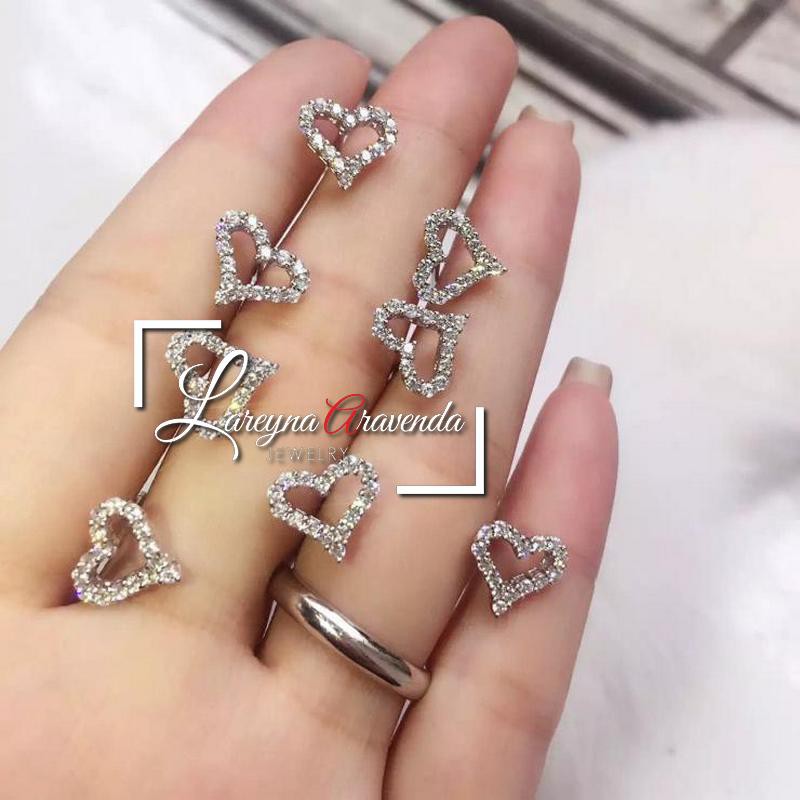 Anting Kristal Wanita Silver S925 Model Love Ear Studs AT032