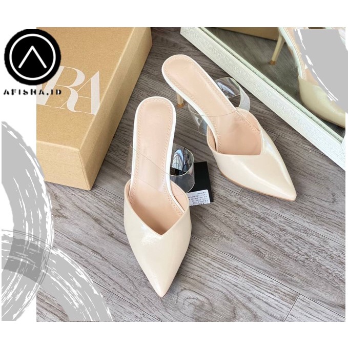 SEPATU ZARA HEELS 7 CM VINYL STILETTO NUDE COLOR