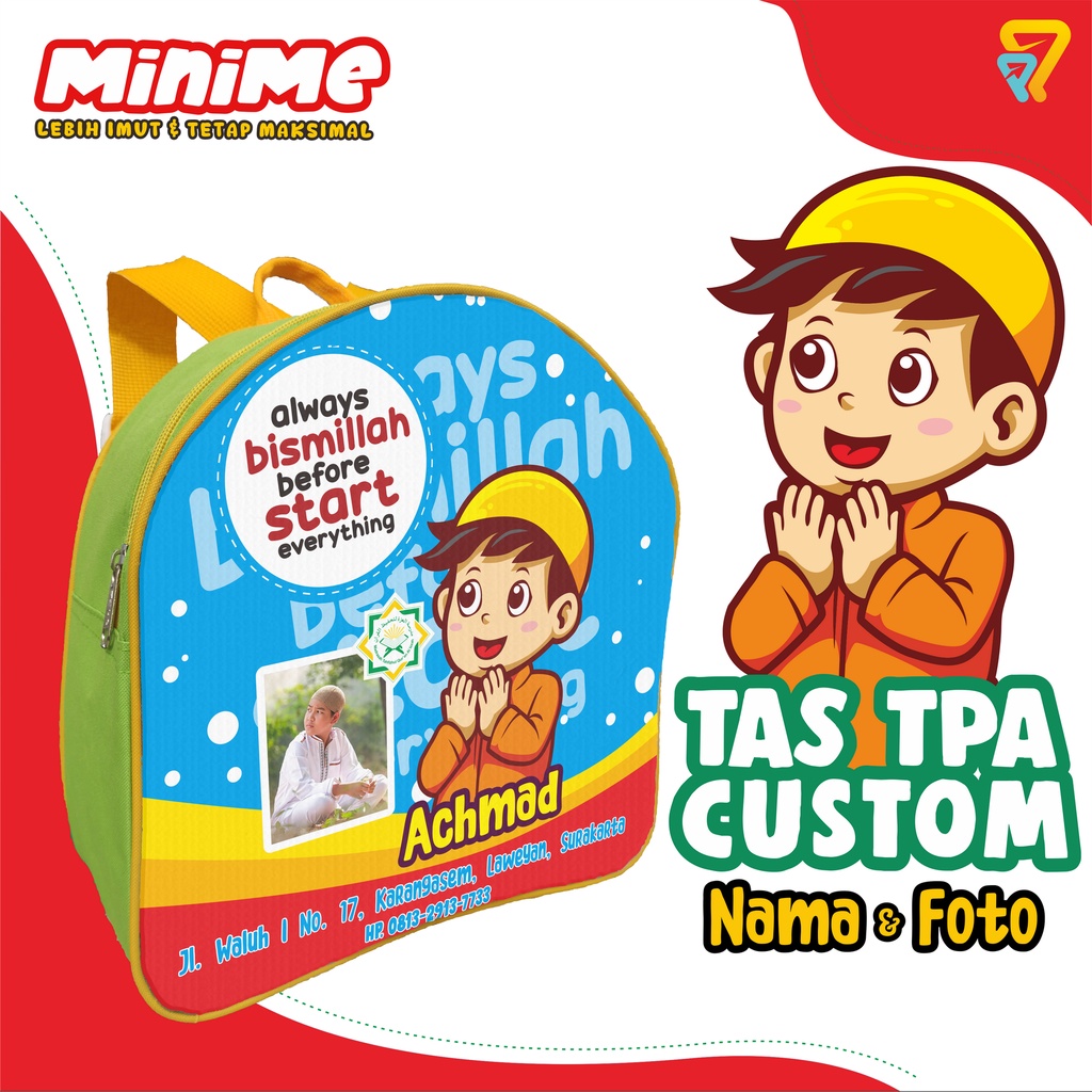 

Tas TPA Anak FREE Custom Foto + Nama Cowok MiniMe taspromosi2p