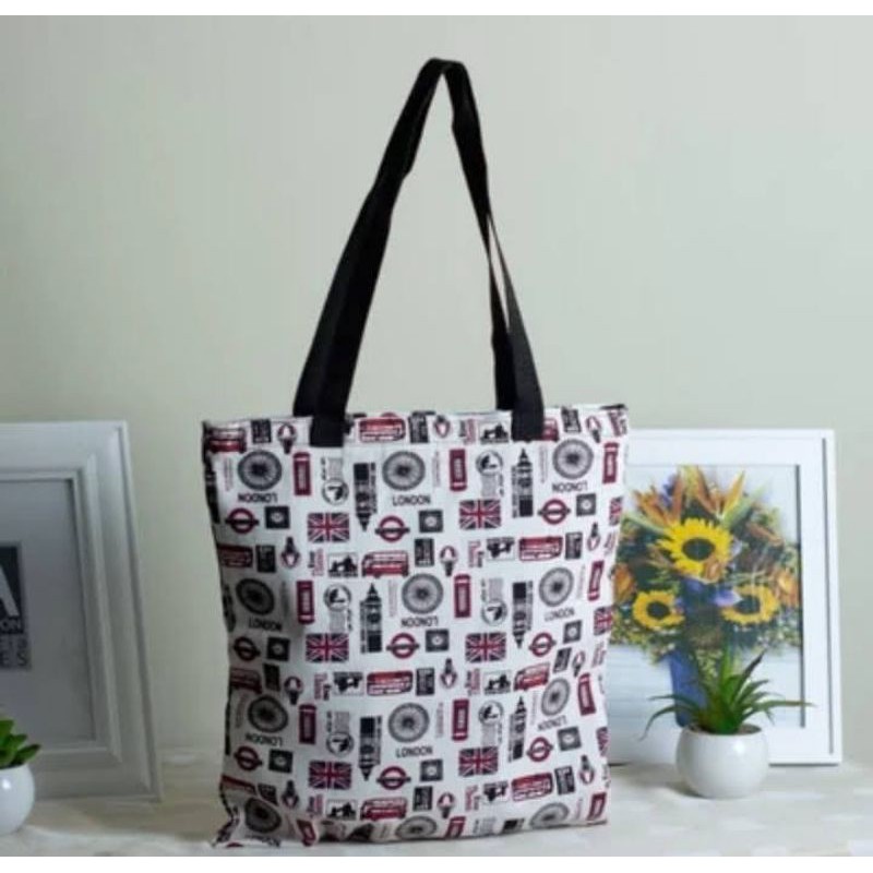 Totebag kanvas motif london- tas totebag kanvas