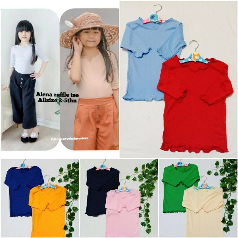 Kaos Anak Ruffle Tee / Kaos Anak Perempuan / Kaos Anak Lengan 3/4 | Bahan Kaos Spandek 2-4 Tahun